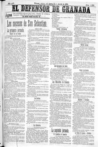 'El Defensor de Granada  : diario político independiente' - Año XIV Número 6323 1ª ed. - 1893 Agosto 31