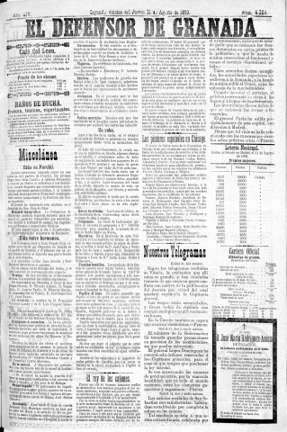 'El Defensor de Granada  : diario político independiente' - Año XIV Número 6324 2ª ed. - 1893 Agosto 31