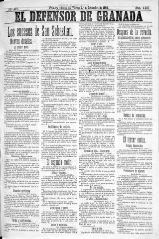 'El Defensor de Granada  : diario político independiente' - Año XIV Número 6325 1ª ed. - 1893 Septiembre 01