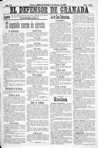 'El Defensor de Granada  : diario político independiente' - Año XIV Número 6329 1ª ed. - 1893 Septiembre 03