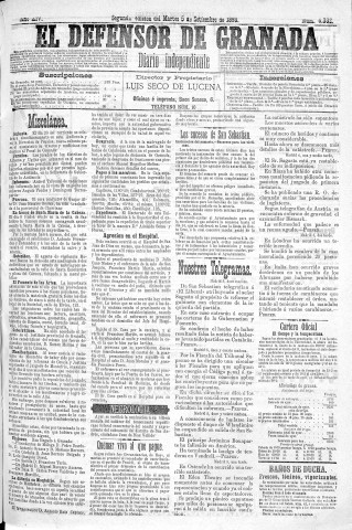 'El Defensor de Granada  : diario político independiente' - Año XIV Número 6331 2ª ed. - 1893 Septiembre 05