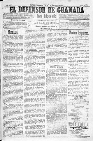 'El Defensor de Granada  : diario político independiente' - Año XIV Número 6336 2ª ed. - 1893 Septiembre 07