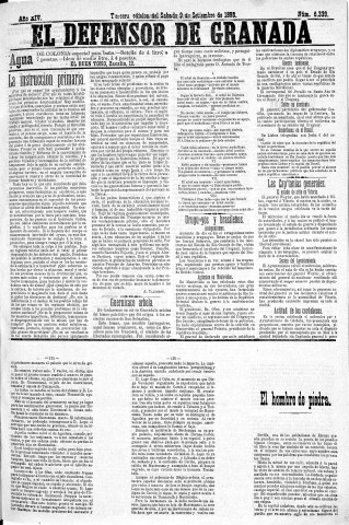 'El Defensor de Granada  : diario político independiente' - Año XIV Número 6340 3ª ed. - 1893 Septiembre 09