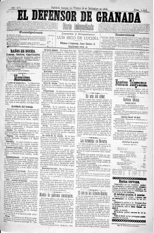 'El Defensor de Granada  : diario político independiente' - Año XIV Número 6350 2ª ed. - 1893 Septiembre 15