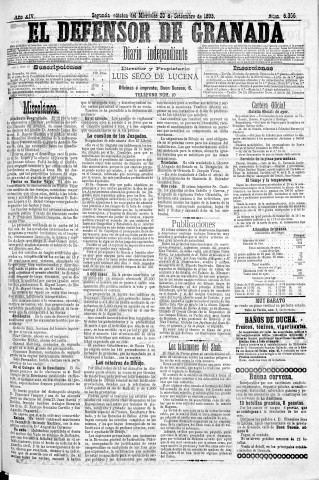'El Defensor de Granada  : diario político independiente' - Año XIV Número 6356 2ª ed. - 1893 Septiembre 20