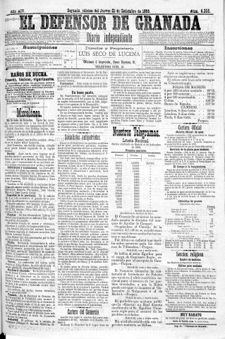 'El Defensor de Granada  : diario político independiente' - Año XIV Número 6358 2ª ed. - 1893 Septiembre 21