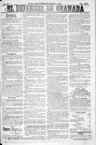 'El Defensor de Granada  : diario político independiente' - Año XIV Número 6379 2ª ed. - 1893 Octubre 03