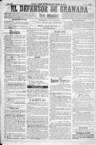 'El Defensor de Granada  : diario político independiente' - Año XIV Número 6381 2ª ed. - 1893 Octubre 04