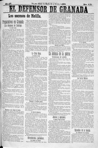 'El Defensor de Granada  : diario político independiente' - Año XIV Número 6389 1ª ed. - 1893 Octubre 10