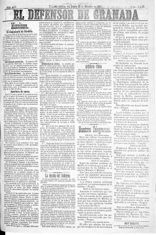 'El Defensor de Granada  : diario político independiente' - Año XIV Número 6400 1ª ed. - 1893 Octubre 16