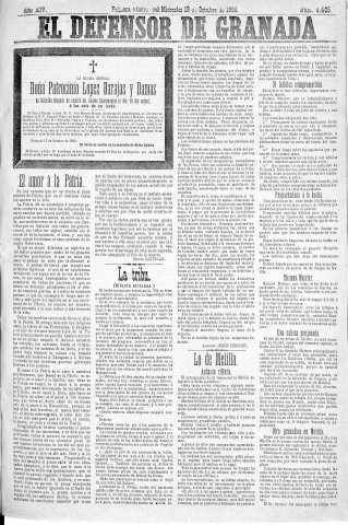 'El Defensor de Granada  : diario político independiente' - Año XIV Número 6405 1ª ed. - 1893 Octubre 18