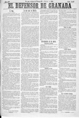 'El Defensor de Granada  : diario político independiente' - Año XIV Número 6407 1ª ed. - 1893 Octubre 20