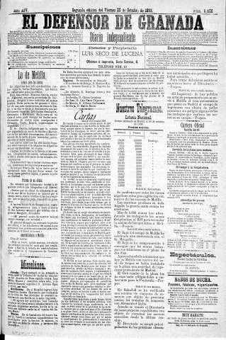 'El Defensor de Granada  : diario político independiente' - Año XIV Número 6408 2ª ed. - 1893 Octubre 20