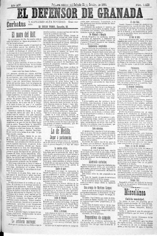 'El Defensor de Granada  : diario político independiente' - Año XIV Número 6409 1ª ed. - 1893 Octubre 21