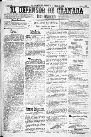 'El Defensor de Granada  : diario político independiente' - Año XIV Número 6415 2ª ed. - 1893 Octubre 25