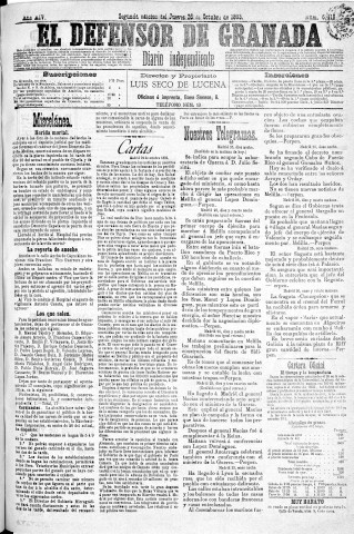'El Defensor de Granada  : diario político independiente' - Año XIV Número 6418 2ª ed. - 1893 Octubre 26