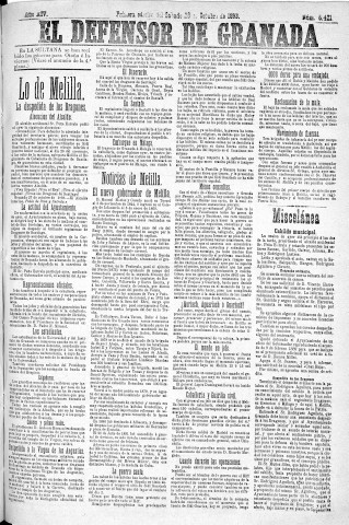 'El Defensor de Granada  : diario político independiente' - Año XIV Número 6421 1ª ed. - 1893 Octubre 28