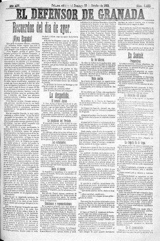 'El Defensor de Granada  : diario político independiente' - Año XIV Número 6423 1ª ed. - 1893 Octubre 29
