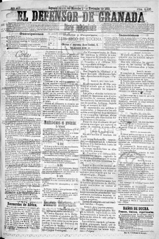 'El Defensor de Granada  : diario político independiente' - Año XIV Número 6430 2ª ed. - 1893 Noviembre 01