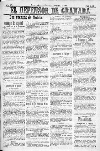 'El Defensor de Granada  : diario político independiente' - Año XIV Número 6431 1ª ed. - 1893 Noviembre 02