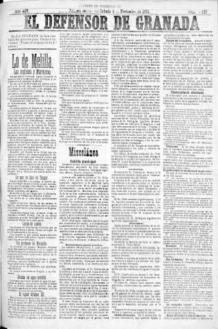 'El Defensor de Granada  : diario político independiente' - Año XIV Número 6435 1ª ed. - 1893 Noviembre 04