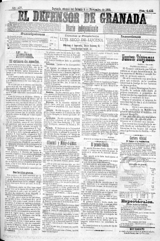'El Defensor de Granada  : diario político independiente' - Año XIV Número 6436 2ª ed. - 1893 Noviembre 04