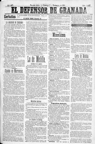 'El Defensor de Granada  : diario político independiente' - Año XIV Número 6437 1ª ed. - 1893 Noviembre 05