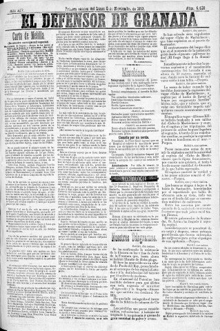 'El Defensor de Granada  : diario político independiente' - Año XIV Número 6439 1ª ed. - 1893 Noviembre 06