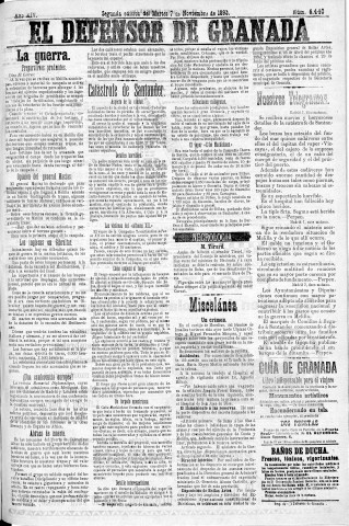 'El Defensor de Granada  : diario político independiente' - Año XIV Número 6439 2ª ed. - 1893 Noviembre 07
