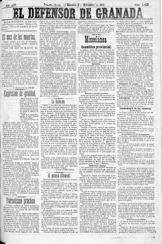 'El Defensor de Granada  : diario político independiente' - Año XIV Número 6440 1ª ed. - 1893 Noviembre 08