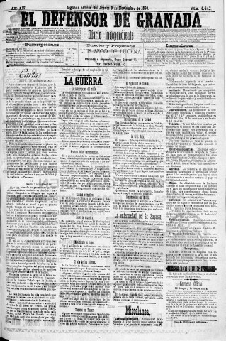 'El Defensor de Granada  : diario político independiente' - Año XIV Número 6441 2ª ed. - 1893 Noviembre 09