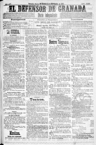 'El Defensor de Granada  : diario político independiente' - Año XIV Número 6444 2ª ed. - 1893 Noviembre 11