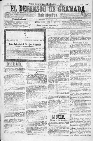 'El Defensor de Granada  : diario político independiente' - Año XIV Número 6446 1ª ed. - 1893 Noviembre 13