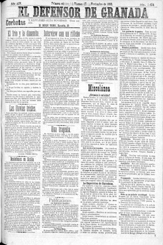 'El Defensor de Granada  : diario político independiente' - Año XIV Número 6454 1ª ed. - 1893 Noviembre 17