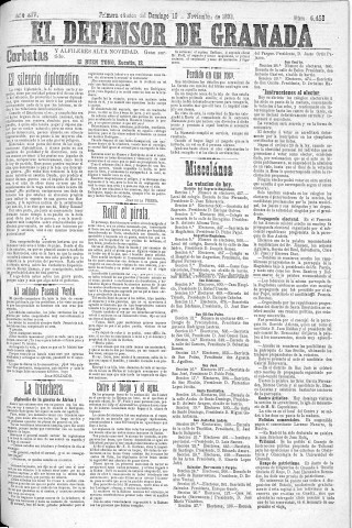 'El Defensor de Granada  : diario político independiente' - Año XIV Número 6458 1ª ed. - 1893 Noviembre 19