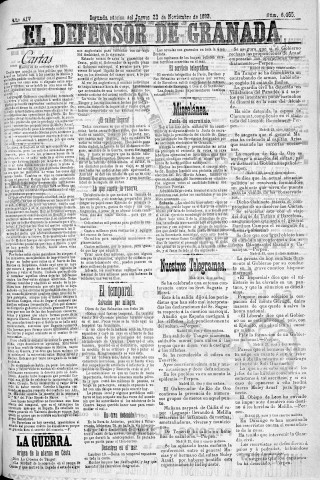 'El Defensor de Granada  : diario político independiente' - Año XIV Número 6465 2ª ed. - 1893 Noviembre 23