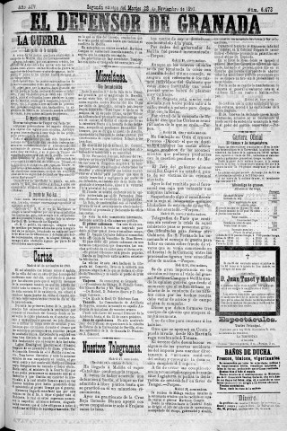 'El Defensor de Granada  : diario político independiente' - Año XIV Número 6473 2ª ed. - 1893 Noviembre 28