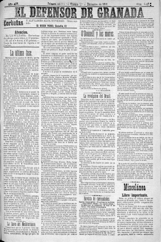 'El Defensor de Granada  : diario político independiente' - Año XIV Número 6478 1ª ed. - 1893 Diciembre 01