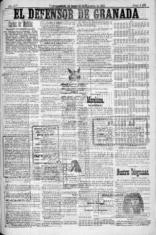 'El Defensor de Granada  : diario político independiente' - Año XIV Número 6495 1ª ed. - 1893 Diciembre 11