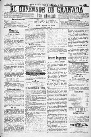 'El Defensor de Granada  : diario político independiente' - Año XIV Número 6506 2ª ed. - 1893 Diciembre 16