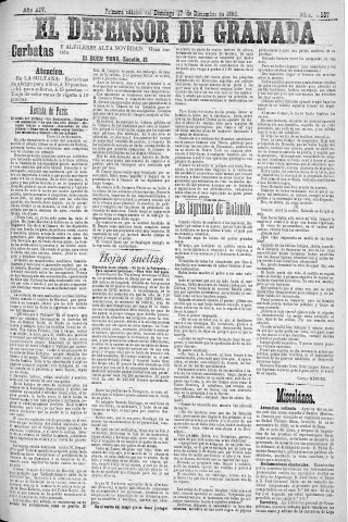 'El Defensor de Granada  : diario político independiente' - Año XIV Número 6507 1ª ed. - 1893 Diciembre 17
