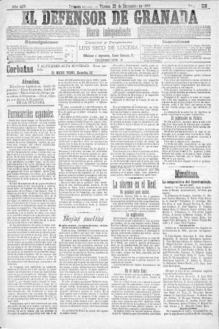 'El Defensor de Granada  : diario político independiente' - Año XIV Número 6528 1ª ed. - 1893 Diciembre 29