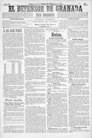 'El Defensor de Granada  : diario político independiente' - Año XIV Número 6530 1ª ed. - 1893 Diciembre 30