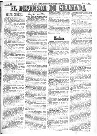 'El Defensor de Granada  : diario político independiente' - Año XV Número 6586 1ª ed. - 1894 Enero 30