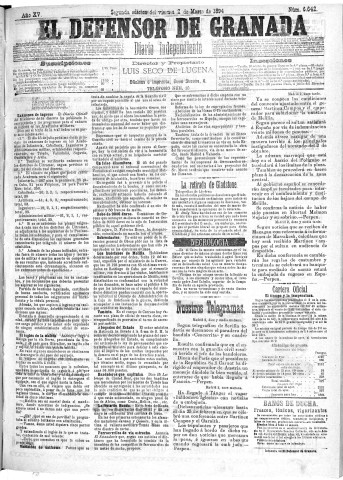 'El Defensor de Granada  : diario político independiente' - Año XV Número 6641 2ª ed. - 1894 Marzo 02