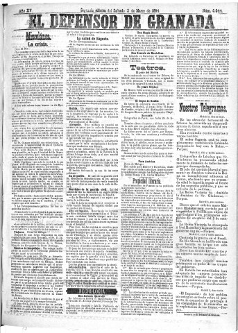 'El Defensor de Granada  : diario político independiente' - Año XV Número 6643 2ª ed. - 1894 Marzo 03