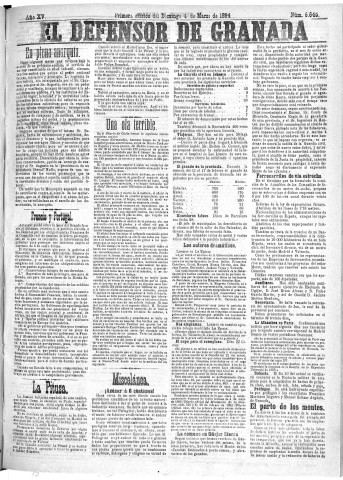 'El Defensor de Granada  : diario político independiente' - Año XV Número 6644 1ª ed. - 1894 Marzo 04