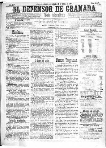 'El Defensor de Granada  : diario político independiente' - Año XV Número 6656 2ª ed. - 1894 Marzo 10
