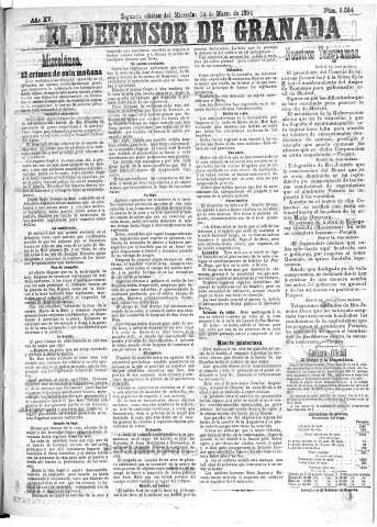 'El Defensor de Granada  : diario político independiente' - Año XV Número 6663 2ª ed. - 1894 Marzo 14