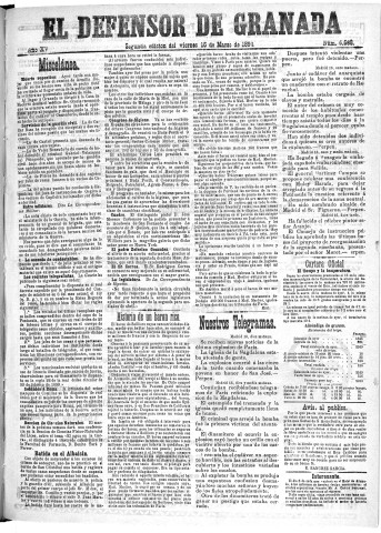 'El Defensor de Granada  : diario político independiente' - Año XV Número 6667 2ª ed. - 1894 Marzo 16